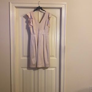 Pinkish Cremieux dress with coordinating lining and front and back V neck.